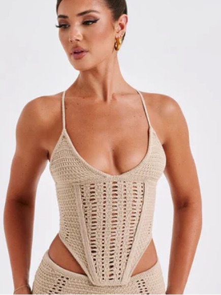 Babyboo Selma Knit Corset Top & Maxi Skirt In Beige